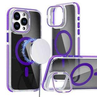 For iPhone 16 Pro Max Magsafe Dual-Color Transparent Black Lens Holder Phone Case(Purple)