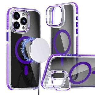 For iPhone 16 Pro Magsafe Dual-Color Transparent Black Lens Holder Phone Case(Purple)