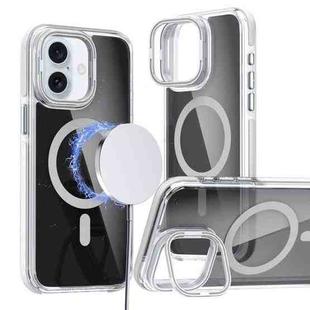 For iPhone 16 Plus Magsafe Dual-Color Transparent Black Lens Holder Phone Case(White)