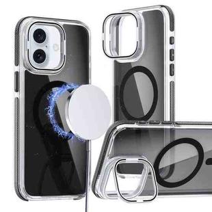 For iPhone 16 Magsafe Dual-Color Transparent Black Lens Holder Phone Case(Black)