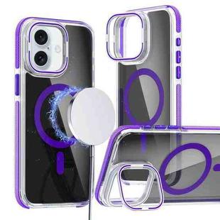 For iPhone 16 Magsafe Dual-Color Transparent Black Lens Holder Phone Case(Purple)