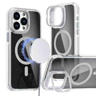 For iPhone 15 Pro Max Magsafe Dual-Color Transparent Black Lens Holder Phone Case(White)