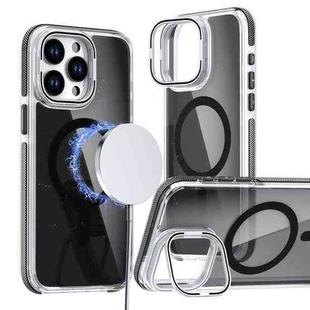 For iPhone 15 Pro Magsafe Dual-Color Transparent Black Lens Holder Phone Case(Black)