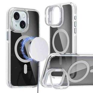 For iPhone 15 Plus Magsafe Dual-Color Transparent Black Lens Holder Phone Case(White)