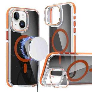 For iPhone 14 Plus Magsafe Dual-Color Transparent Black Lens Holder Phone Case(Orange)