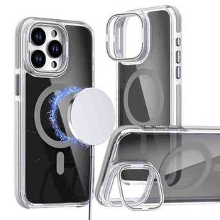 For iPhone 14 Pro Magsafe Dual-Color Transparent Black Lens Holder Phone Case(Gray)