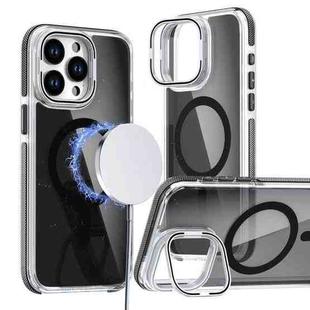 For iPhone 13 Pro Max Magsafe Dual-Color Transparent Black Lens Holder Phone Case(Black)