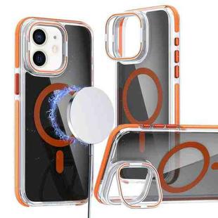 For iPhone 12 Pro / 12 Magsafe Dual-Color Transparent Black Lens Holder Phone Case(Orange)