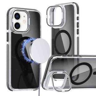 For iPhone 12 Pro / 12 Magsafe Dual-Color Transparent Black Lens Holder Phone Case(Black)