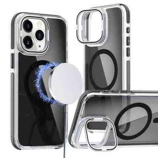For iPhone 11 Pro Max Magsafe Dual-Color Transparent Black Lens Holder Phone Case(Black)