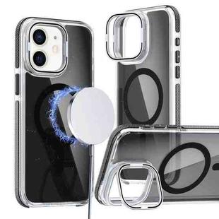 For iPhone 11 Magsafe Dual-Color Transparent Black Lens Holder Phone Case(Black)