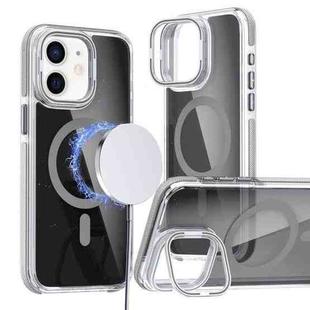 For iPhone 11 Magsafe Dual-Color Transparent Black Lens Holder Phone Case(Gray)