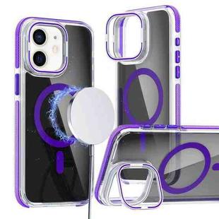 For iPhone 11 Magsafe Dual-Color Transparent Black Lens Holder Phone Case(Purple)