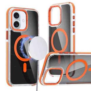 For iPhone 16 Plus Magsafe Dual-Color Transparent Black Full Coverage Phone Case(Orange)