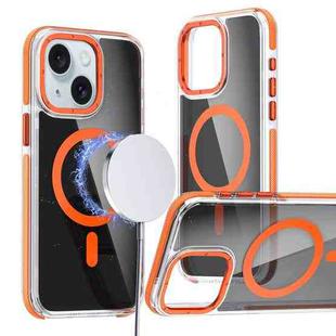 For iPhone 15 Plus Magsafe Dual-Color Transparent Black Full Coverage Phone Case(Orange)