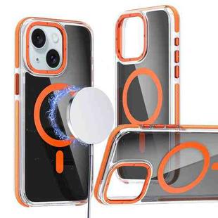 For iPhone 15 Magsafe Dual-Color Transparent Black Full Coverage Phone Case(Orange)