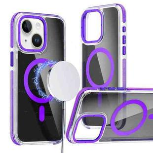 For iPhone 14 Plus Magsafe Dual-Color Transparent Black Full Coverage Phone Case(Purple)