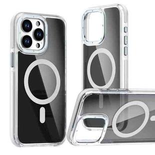 For iPhone 14 Pro Magsafe Dual-Color Transparent Black Full Coverage Phone Case(White)