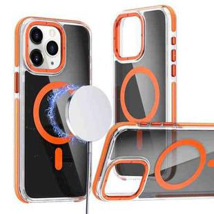 For iPhone 11 Pro Max Magsafe Dual-Color Transparent Black Full Coverage Phone Case(Orange)