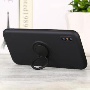 For iPhone XS Max Solid Color Liquid Silicone Shockproof Full Coverage Protective Case with Ring Holder(Black)