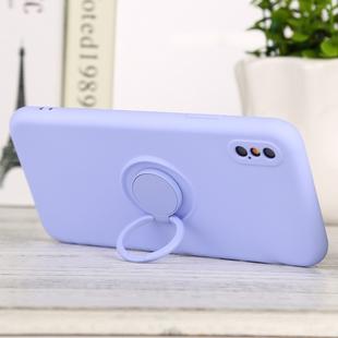 For iPhone XS Max Solid Color Liquid Silicone Shockproof Full Coverage Protective Case with Ring Holder(Light Purple)