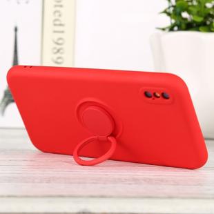 For iPhone XS Max Solid Color Liquid Silicone Shockproof Full Coverage Protective Case with Ring Holder(Bright Red)