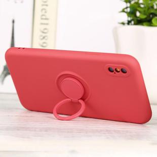 For iPhone X / XS Solid Color Liquid Silicone Shockproof Full Coverage Protective Case with Ring Holder(Red)