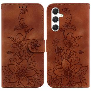 For Samsung Galaxy S25 5G Lily Embossed Leather Phone Case(Brown)