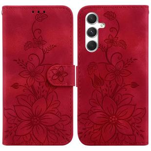 For Samsung Galaxy S25 5G Lily Embossed Leather Phone Case(Red)