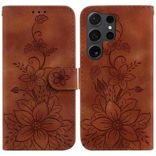 For Samsung Galaxy S25 Ultra 5G Lily Embossed Leather Phone Case(Brown)