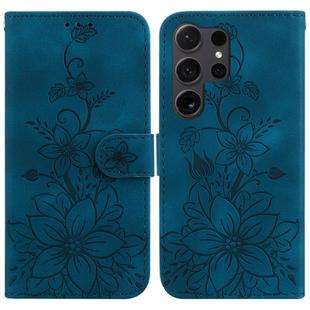 For Samsung Galaxy S25 Ultra 5G Lily Embossed Leather Phone Case(Dark Blue)