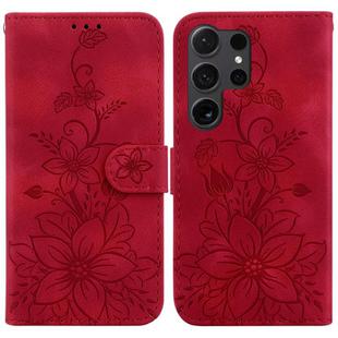 For Samsung Galaxy S25 Ultra 5G Lily Embossed Leather Phone Case(Red)