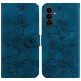 For Samsung Galaxy S25 FE 5G Lily Embossed Leather Phone Case(Dark Blue)