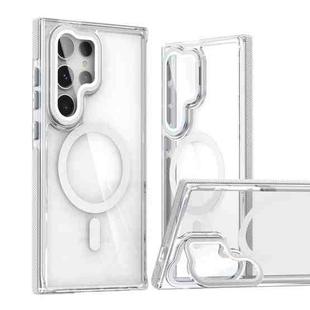 For Samsung Galaxy S24 Ultra 5G Dual-Color Clear Acrylic Hybrid TPU MagSafe Lens Film Phone Case with Holder(White)