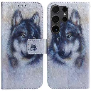 For Samsung Galaxy S25 Ultra 5G Coloured Drawing Flip Leather Phone Case(White Wolf)