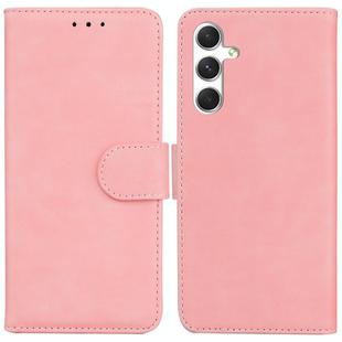 For Samsung Galaxy S25 5G Skin Feel Pure Color Flip Leather Phone Case(Pink)
