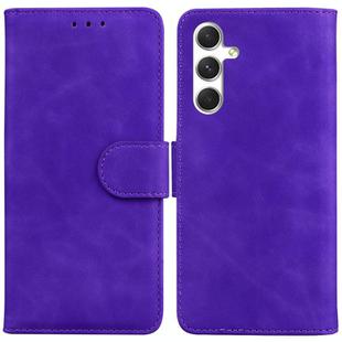 For Samsung Galaxy S25+ 5G Skin Feel Pure Color Flip Leather Phone Case(Purple)