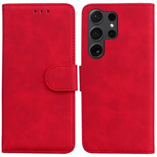 For Samsung Galaxy S25 Ultra 5G Skin Feel Pure Color Flip Leather Phone Case(Red)