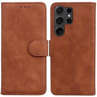 For Samsung Galaxy S25 Ultra 5G Skin Feel Pure Color Flip Leather Phone Case(Brown)