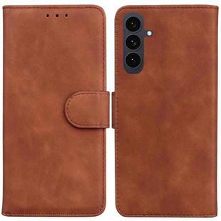 For Samsung Galaxy S25 FE 5G Skin Feel Pure Color Flip Leather Phone Case(Brown)