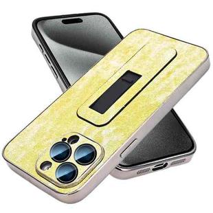 For iPhone 15 Pro Max Denim Pattern Electroplated Push-pull Bracket Cooling Phone Case(Yellow Green)