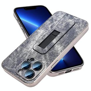 For iPhone 13 Pro Denim Pattern Electroplated Push-pull Bracket Cooling Phone Case(Grey Blue)