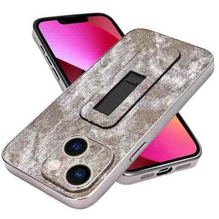 For iPhone 13 Denim Pattern Electroplated Push-pull Bracket Cooling Phone Case(Grey)