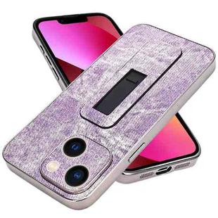 For iPhone 13 Denim Pattern Electroplated Push-pull Bracket Cooling Phone Case(Pink Purple)
