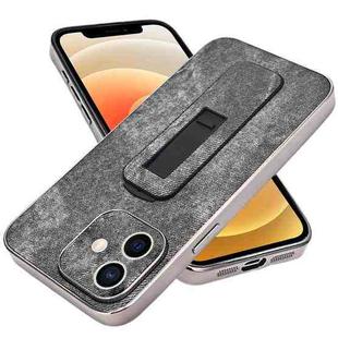 For iPhone 12 Denim Pattern Electroplated Push-pull Bracket Cooling Phone Case(Black)