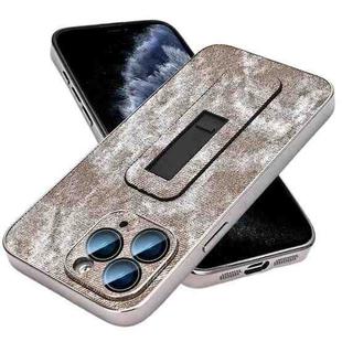 For iPhone 11 Pro Max Denim Pattern Electroplated Push-pull Bracket Cooling Phone Case(Grey)