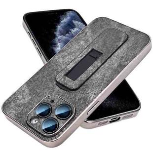 For iPhone 11 Pro Max Denim Pattern Electroplated Push-pull Bracket Cooling Phone Case(Black)