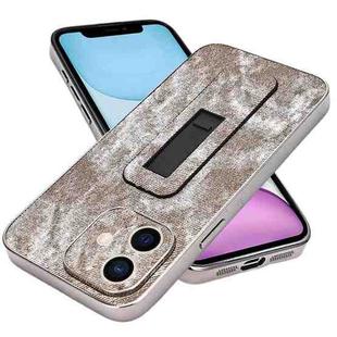 For iPhone 11 Denim Pattern Electroplated Push-pull Bracket Cooling Phone Case(Grey)