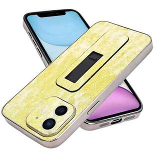 For iPhone 11 Denim Pattern Electroplated Push-pull Bracket Cooling Phone Case(Yellow Green)