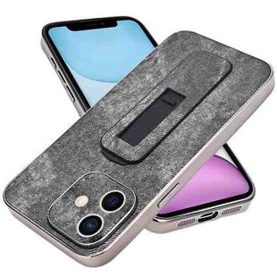 For iPhone 11 Denim Pattern Electroplated Push-pull Bracket Cooling Phone Case(Black)